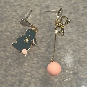 Mismatched heart bunny earrings